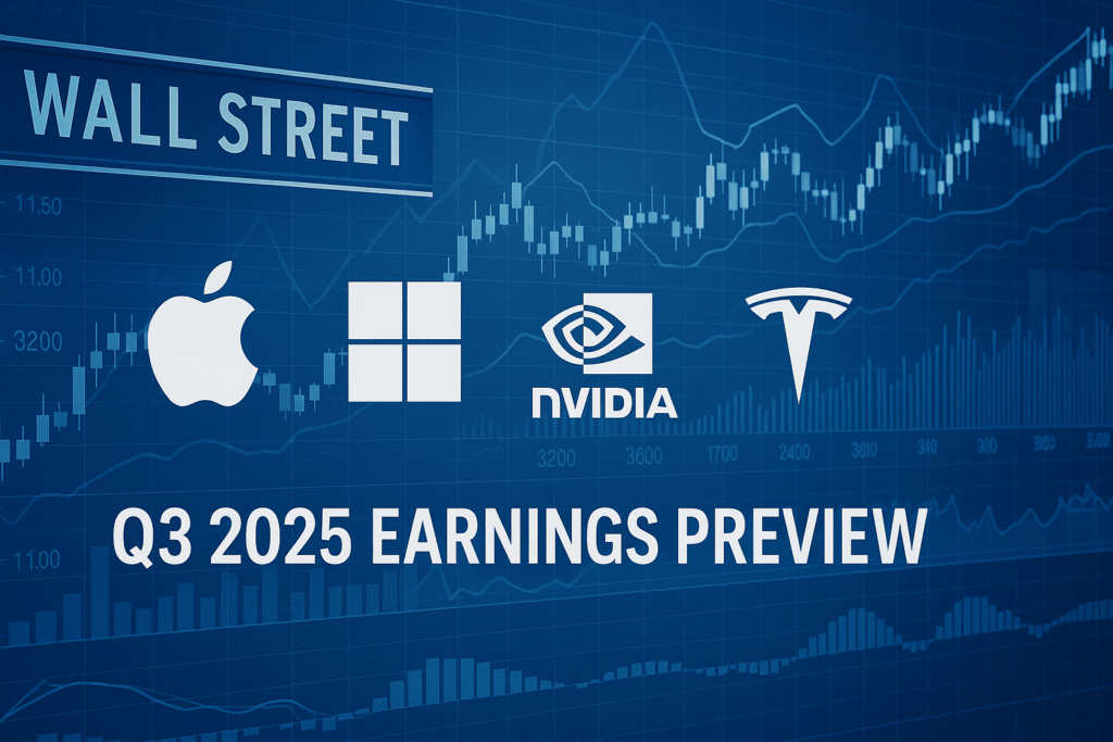 Q3 2025 Earnings Preview highlighting Apple Microsoft NVIDIA Amazon and Tesla
