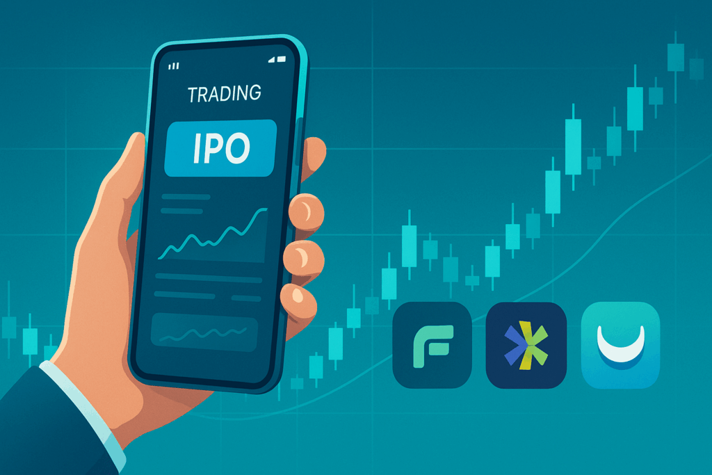 A smartphone screen showing a trading app interface with an IPO button highlighted, symbolizing easy access to investing.