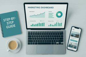 Small Business Marketing Strategy: Step-by-Step Guide digital tools on modern workspace desk