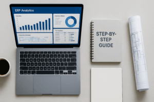 Manufacturing ERP for Small Business – Benefits & Top Solutions on digital dashboard and workspace