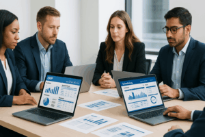 Team planning Manufacturing ERP for Small Business – Benefits & Top Solutions with digital dashboards”