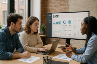 ERP dashboard showing analytics and inventory tracking for a small business.

