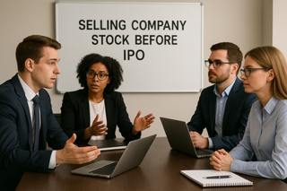 Employees discussing how to sell pre-IPO shares in a private company.