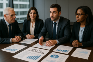 Private equity meeting discussing pre-IPO investment