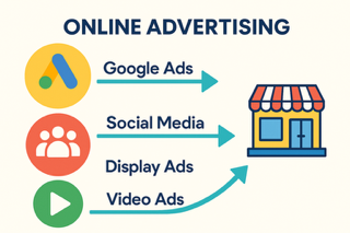 Infographic showing online advertising channels for small businesses