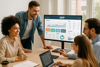 Team collaborating using ERP system