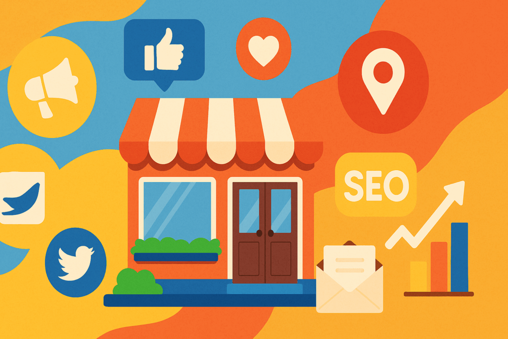 How to build a marketing strategy for a local small business with digital tools and local SEO icons