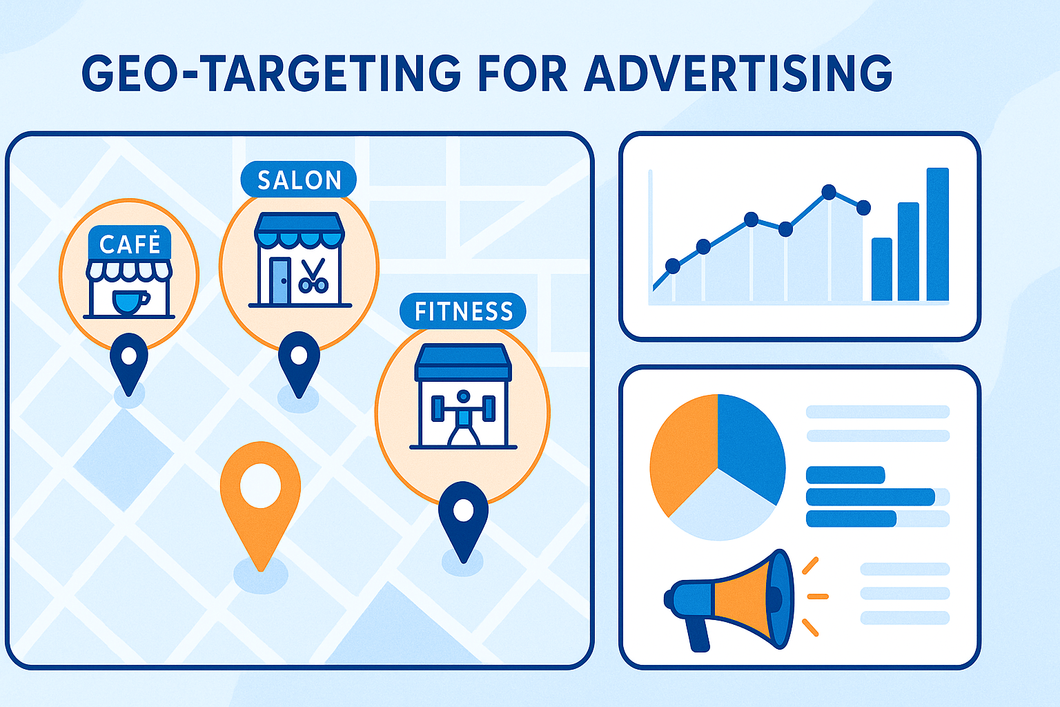 how local businesses can use geo-targeting for effective advertising — digital marketing map with location pins and analytics for small business advertising
