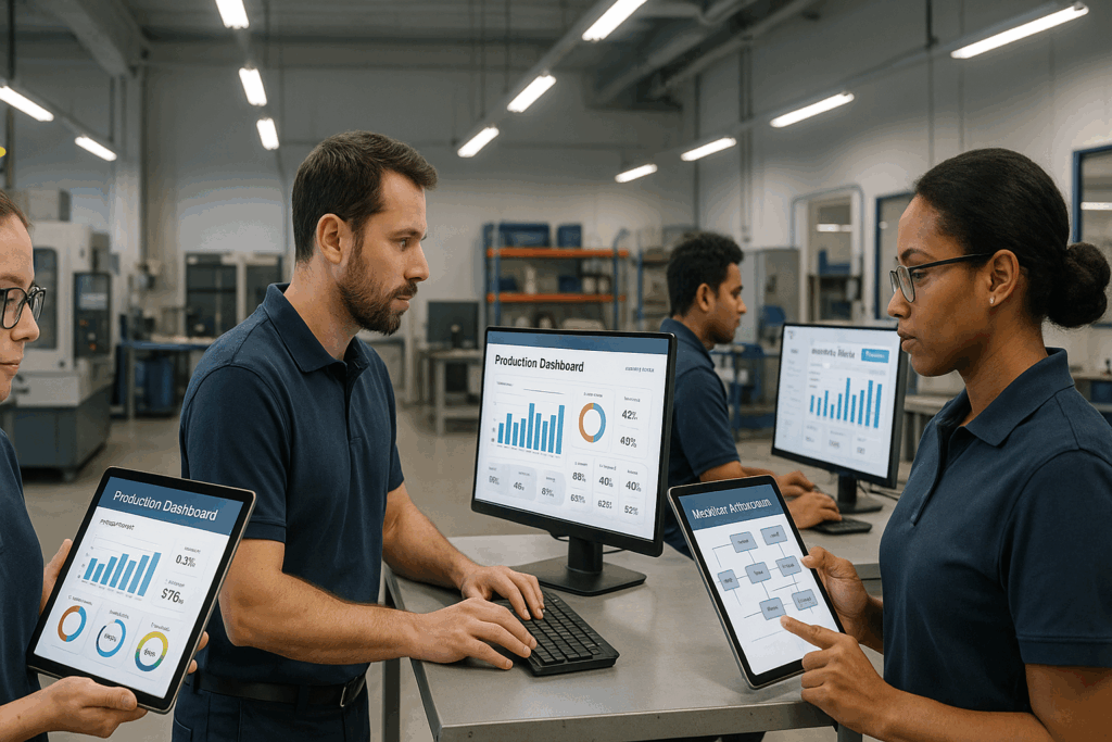 How Manufacturing Software Transformed a Small Business — visual comparison of manual vs automated manufacturing processes.