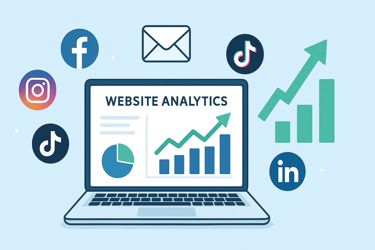 Digital Small Business Marketing Strategies to Grow Online – illustrated concept with laptop and analytics