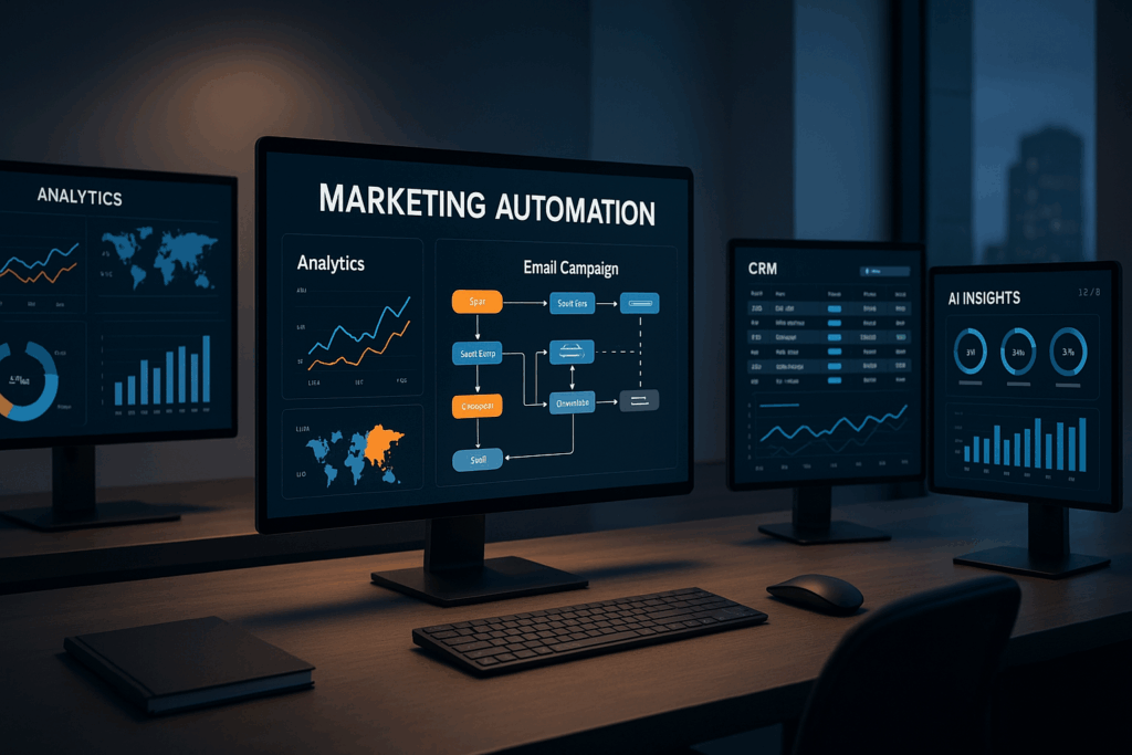 “10 Best Marketing Automation Platforms for 2025 (Comparison & Features) — modern marketing automation dashboards with analytics and CRM workflows used by USA and UK companies.”