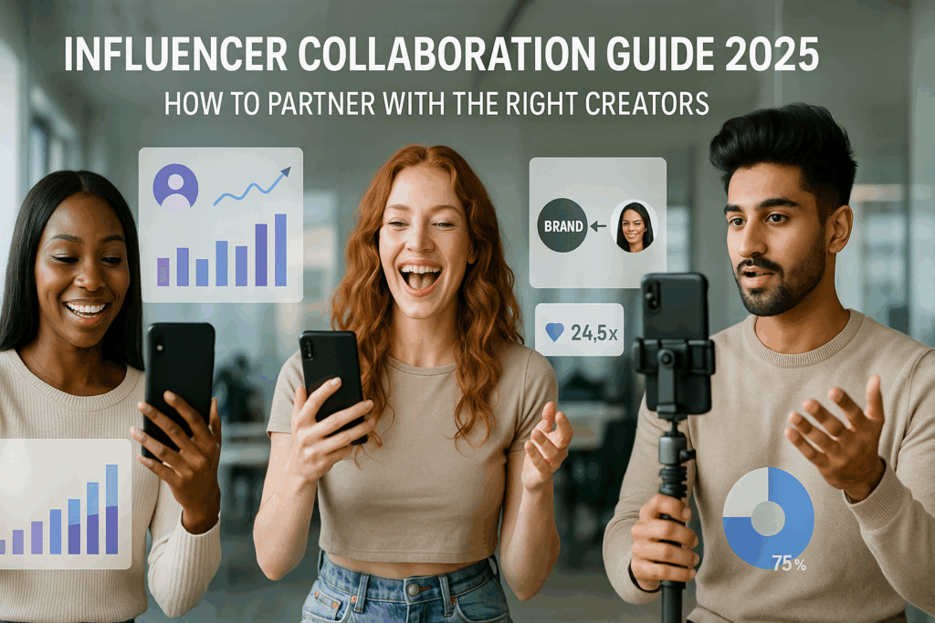 Influencer Collaboration Guide 2025: How to Partner with the Right Creators featured image showing digital creators working with brands.