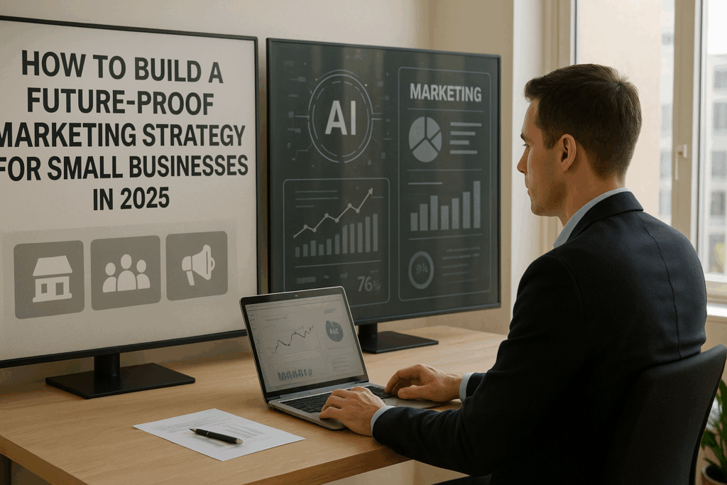 How to Build a Future-Proof Marketing Strategy for Small Businesses in 2025 futuristic digital marketing dashboard illustration