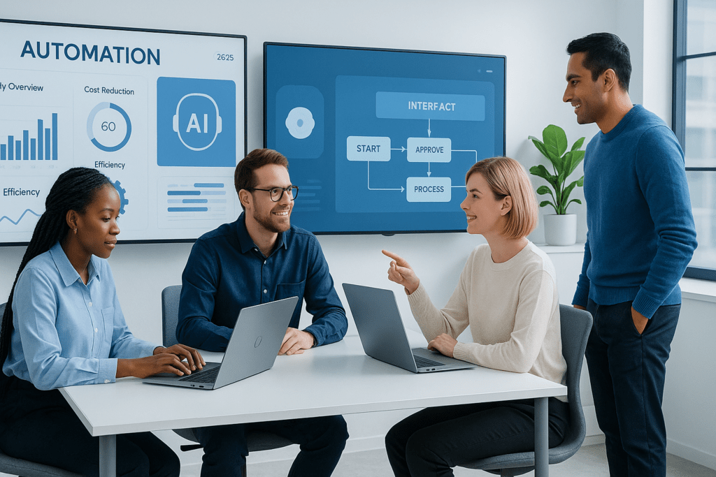 Automation in SMB Operations 2025: Streamlining Workflow and Cost featured image showing modern automated small business workflow