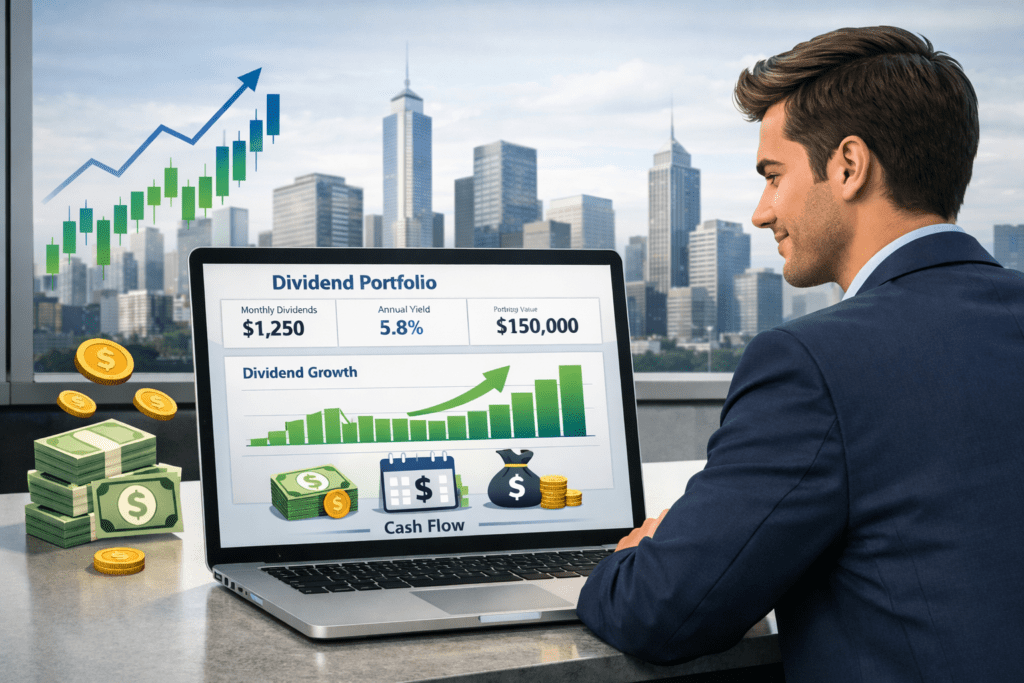 Dividend Investing Explained: How Passive Income Works and What Beginners Should Know – visual guide showing dividend income growth and stock portfolio performance
