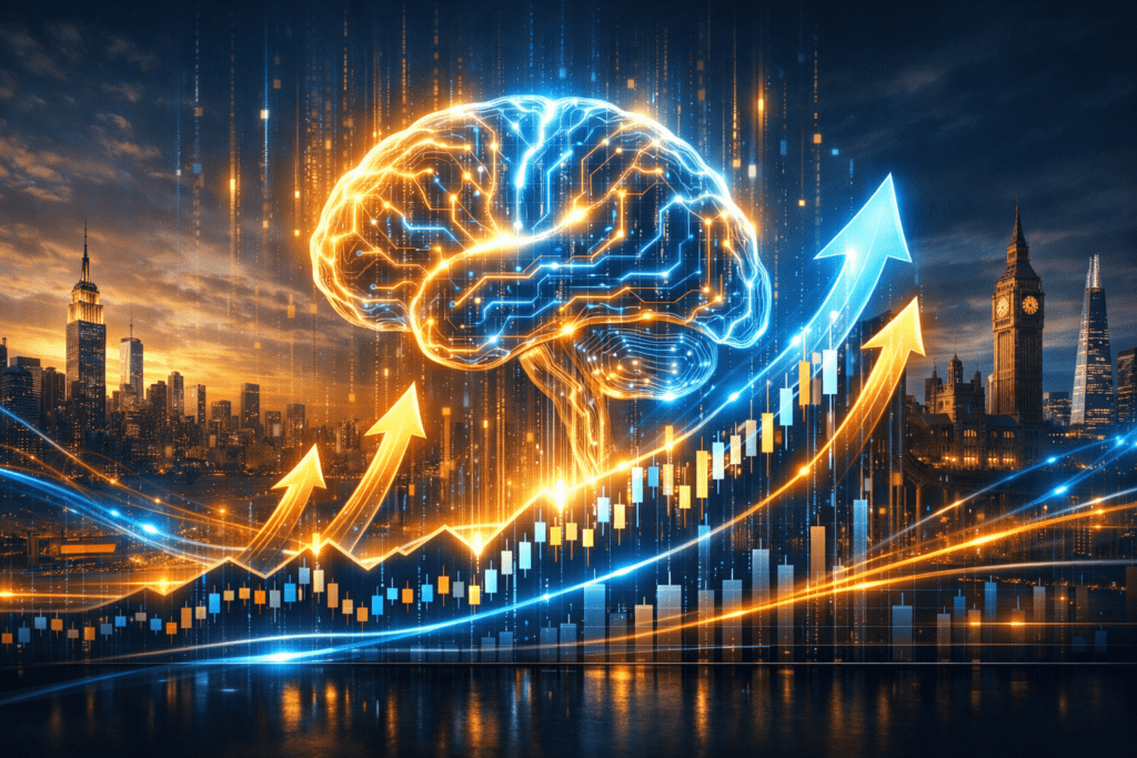 How Technology Trends Shape Stock Market Cycles and Long-Term Investment Opportunities showing AI driven stock market growth in New York and London
