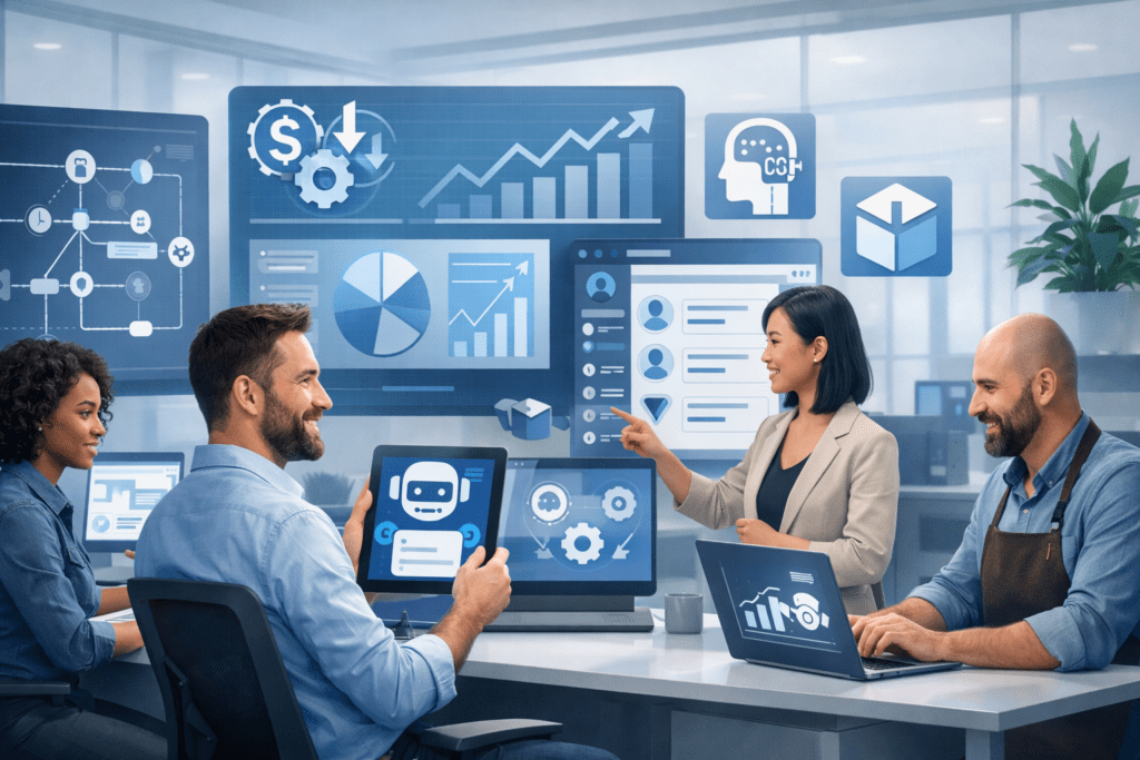 Best Automation Strategies for SMBs in 2025: Cut Costs and Scale Faster – featured image showing AI-driven automation tools helping small businesses grow efficiently