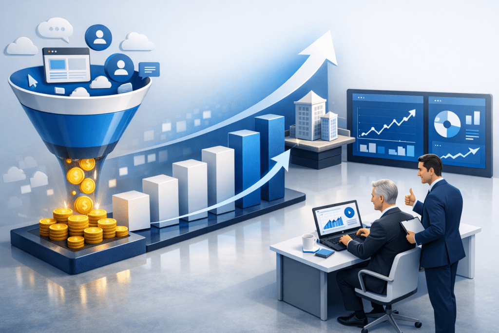 How Revenue Conversion Rates Influence Investor Confidence and Business Valuations – SaaS revenue funnel turning traffic into rising company valuation and investor approval