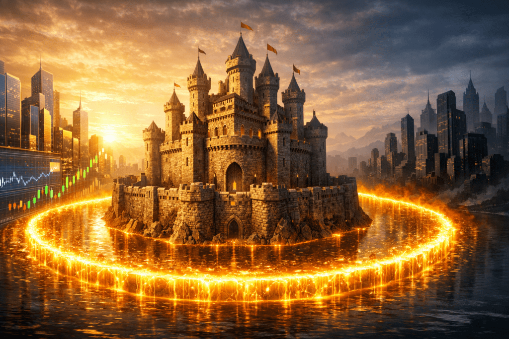 How to Analyze Business Moats: A Beginner’s Guide to Identifying Long-Term Competitive Advantages featured image showing a protected castle symbolizing durable competitive advantage