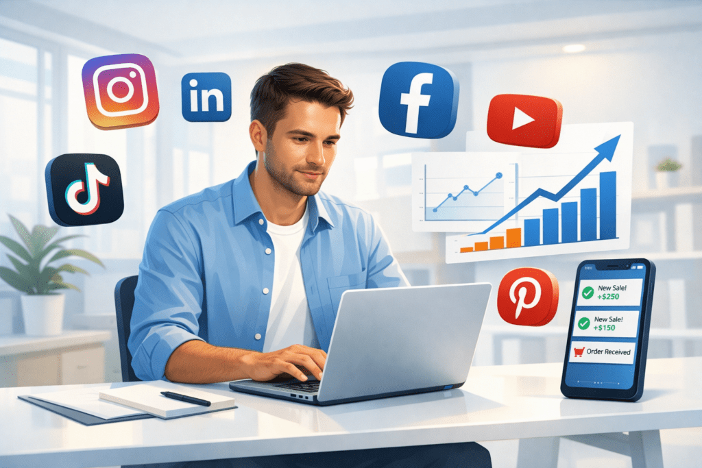 Social Media Marketing for Small Businesses: Platforms, Strategies, and Content That Convert social media growth and sales funnel visual