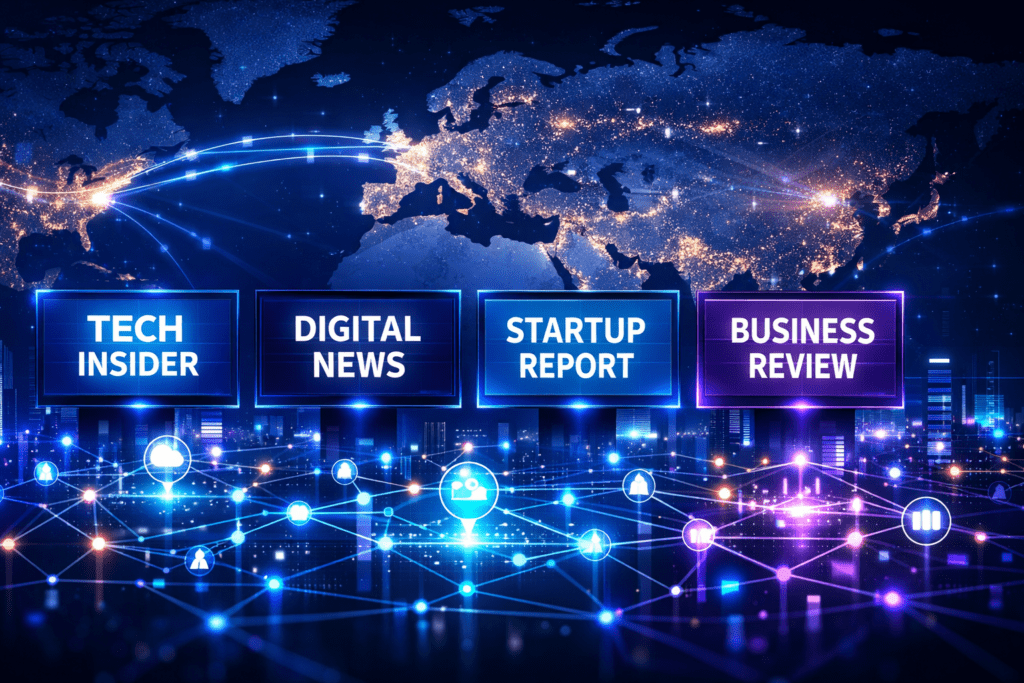 Best Tech Guest Posting Sites 2025 (High DA Technology Blogs) visualizing global authority technology publishing networks for SaaS, AI, fintech, and enterprise startups.