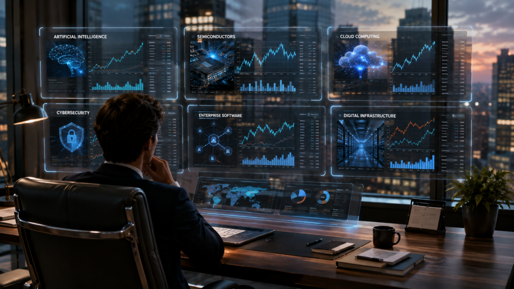 U.S. investor building diversified exposure to technology sector stocks across AI, semiconductors, cloud computing, cybersecurity, and software.
