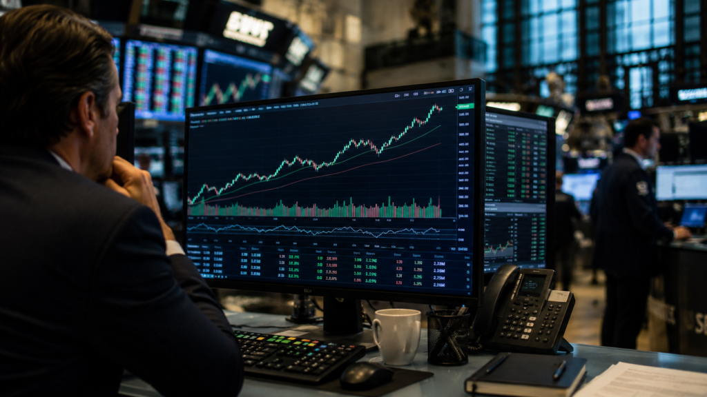 NYSE stock market blue-chip stocks represented by professional trading data and long-term market growth.
