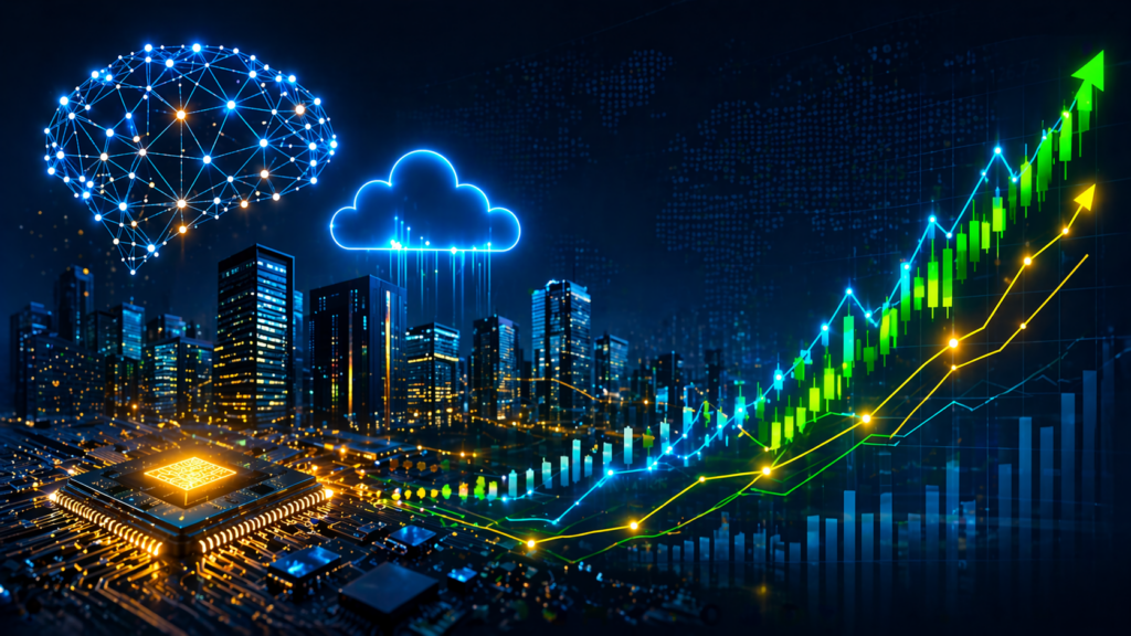 Top technology stocks performance and future growth concept