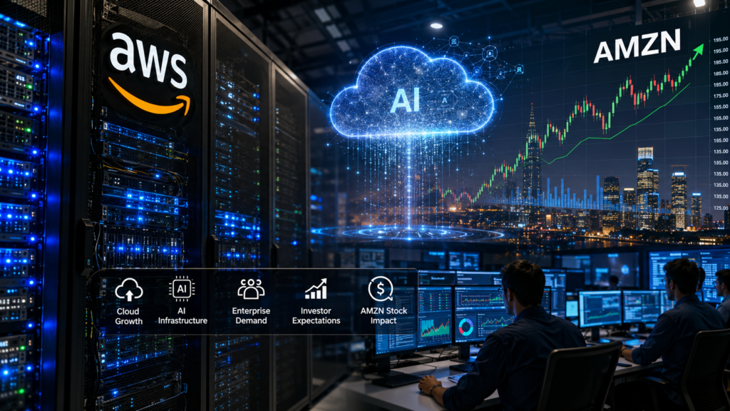 Amazon stock outlook influenced by AWS cloud, AI infrastructure and enterprise growth signals.