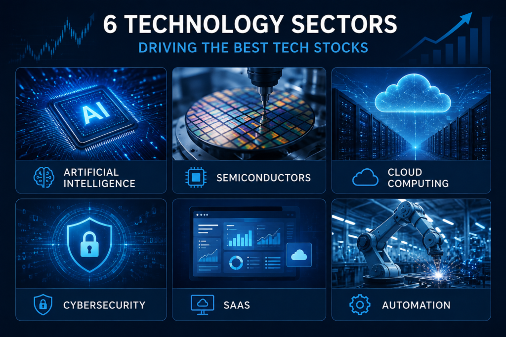 Best tech stocks opportunities across AI, semiconductors, cloud, cybersecurity, SaaS and automation.