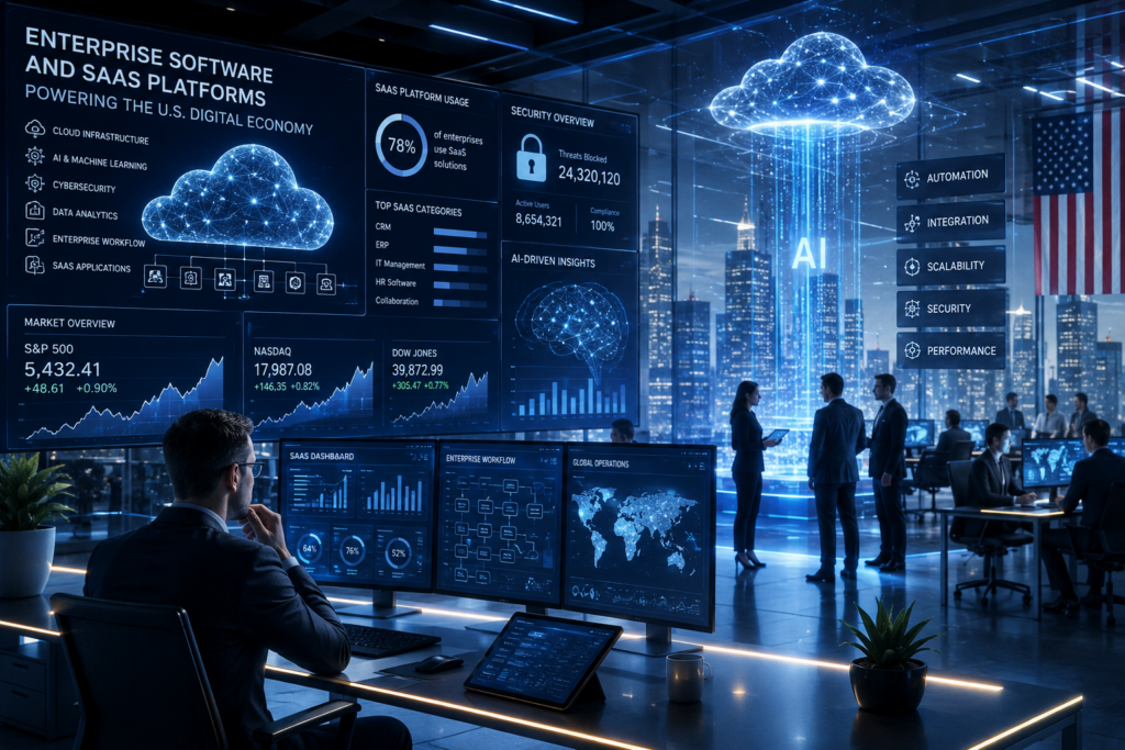 Enterprise software and SaaS platforms powering AI-driven business operations and cloud technology infrastructure in the US market.