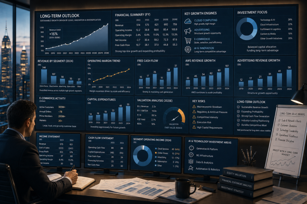 Amazon Stock Analysis showing financial performance, free cash flow and long-term growth outlook
