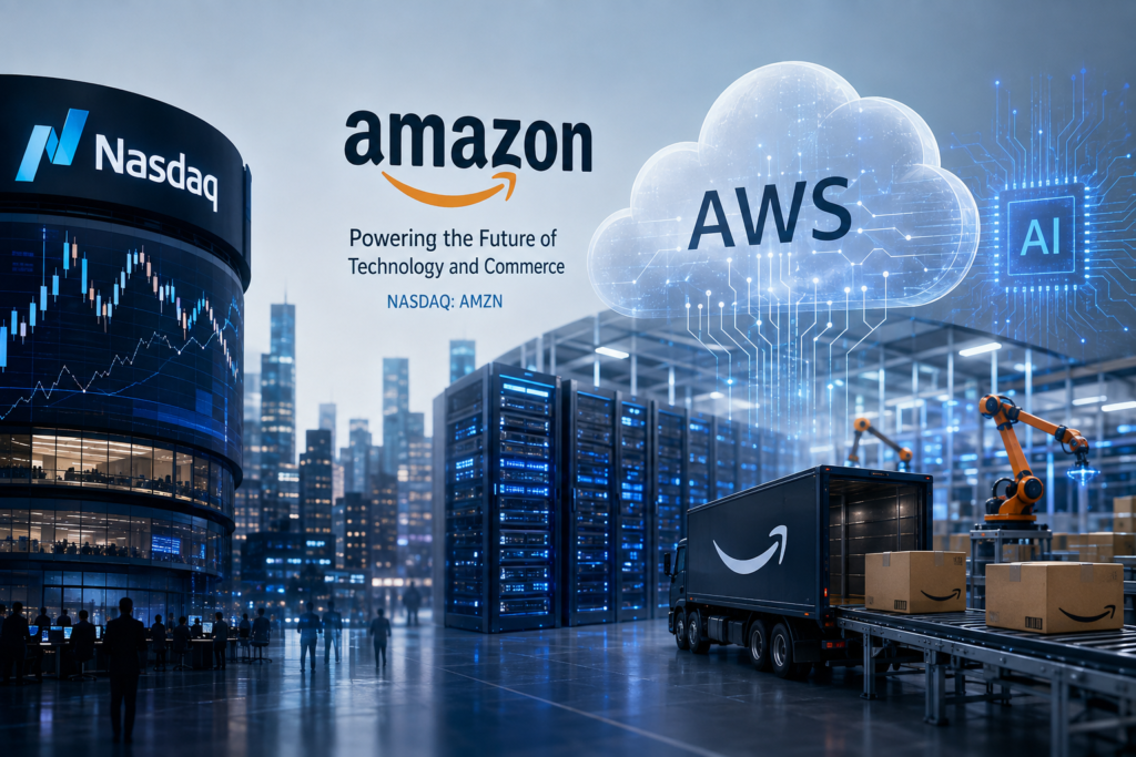 Amazon stock performance in Nasdaq 2026 with AI, cloud computing and technology market growth