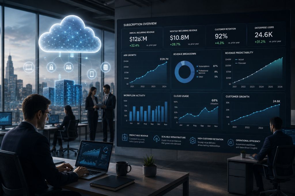 Enterprise Software SaaS and cloud platform showing recurring revenue and scalable business growth