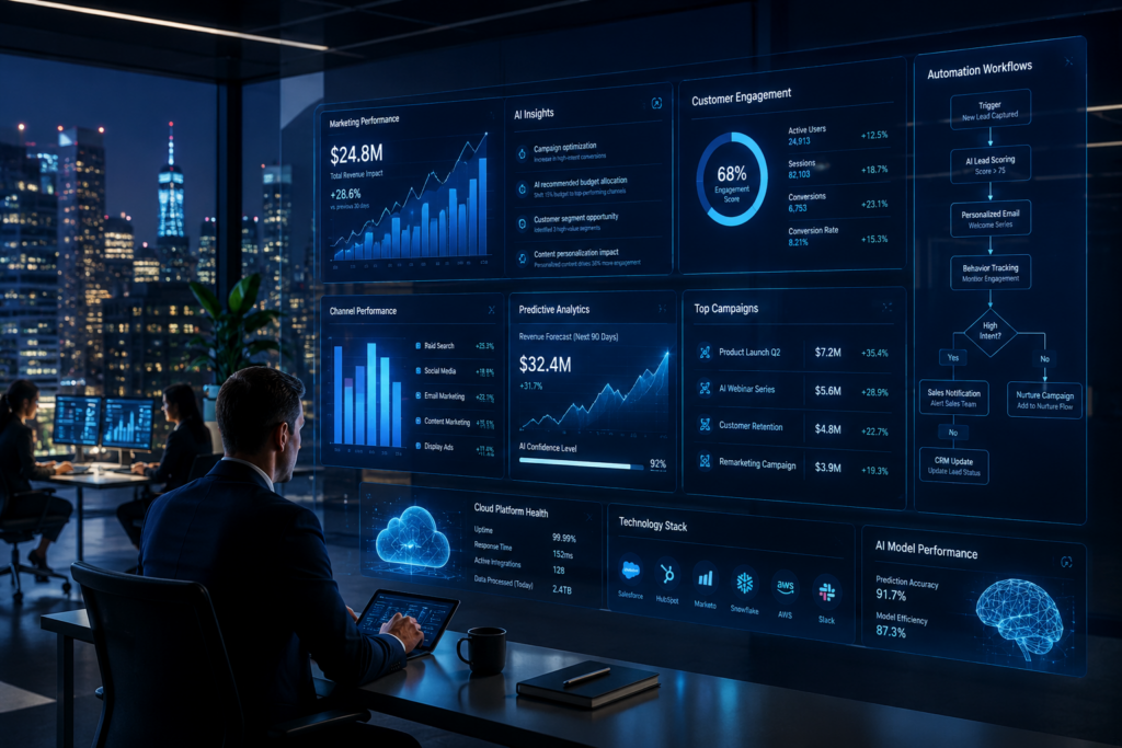 AI-powered marketing automation and SaaS enterprise software dashboard for modern business growth
