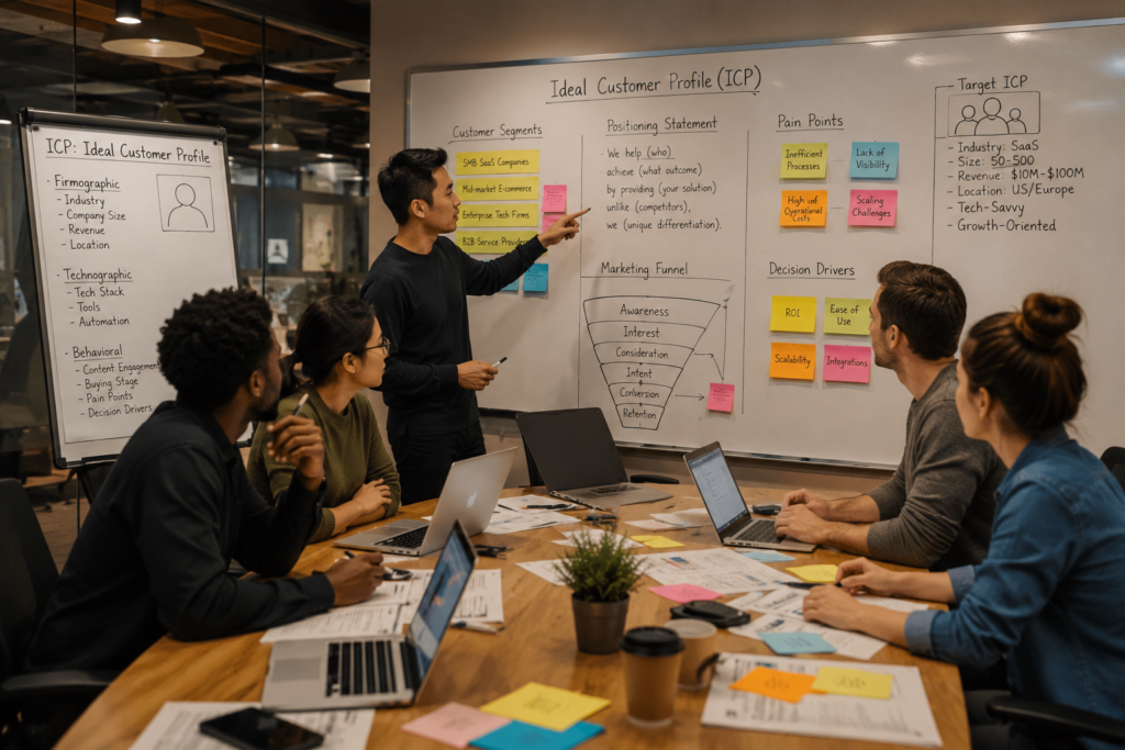 Startup marketing strategy workshop focused on defining the ideal customer profile and positioning.