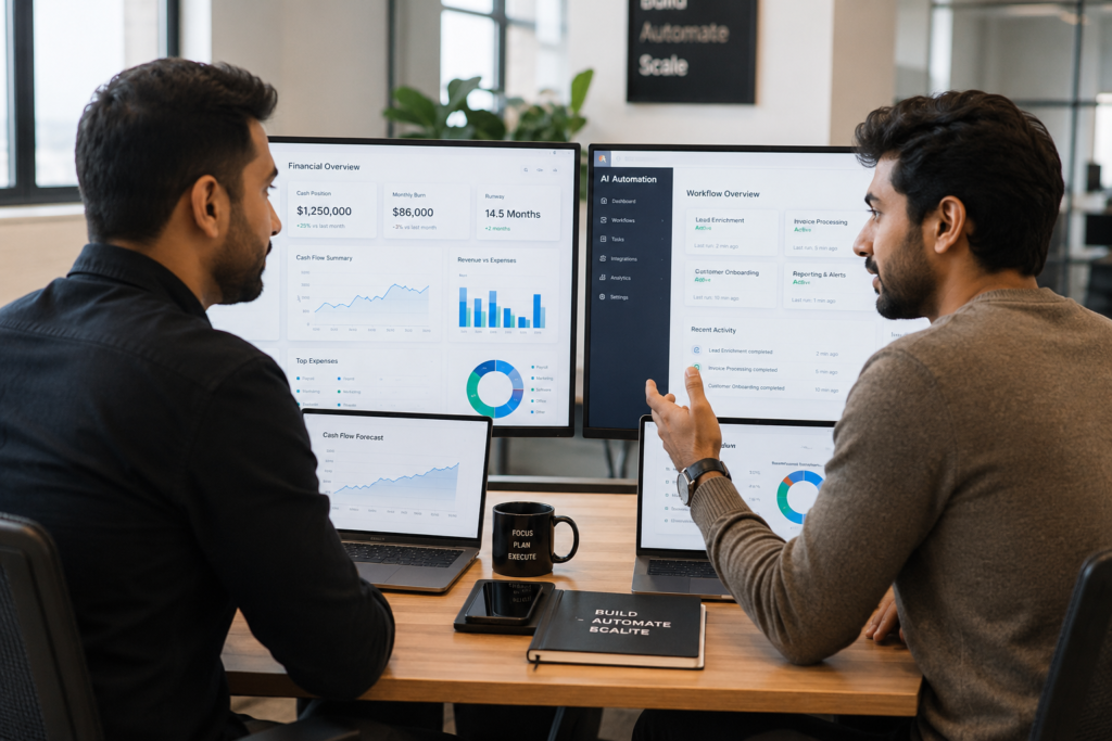 Founders using financial dashboards to scale a startup without burning cash.