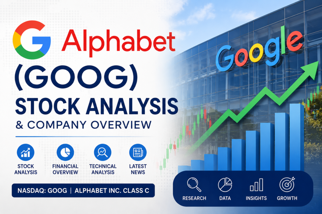 Alphabet Inc. GOOG stock analysis dashboard with TradingView chart, financials, technical analysis and company news