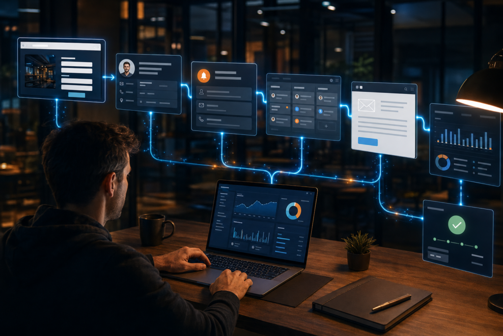 Best SaaS tools for startups 2026 connected through an automated business workflow.