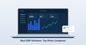 "Best ERP software dashboard comparison on laptop screen"