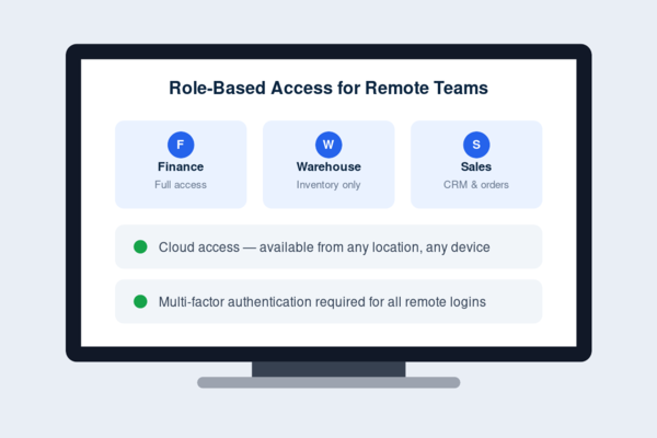 "Role-based access setup for remote teams during ERP implementation, by department"