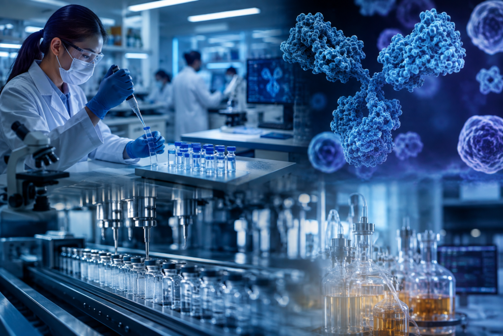 Amgen Inc. (AMGN) stock analysis illustration showing market charts, financial performance and company overview