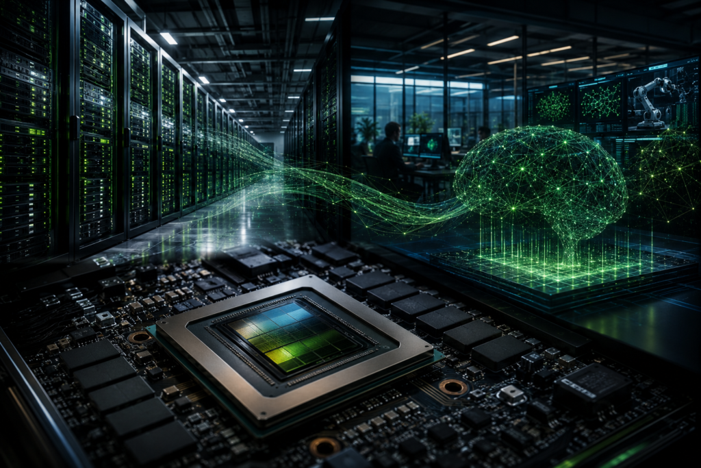 NVIDIA Corporation (NVDA) stock analysis illustration showing market charts, financial performance and company overview
