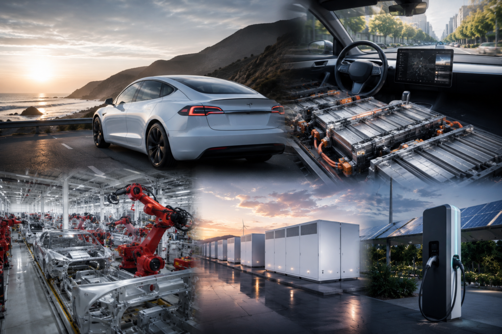 Tesla, Inc. (TSLA) stock analysis illustration showing market charts, financial performance and company overview