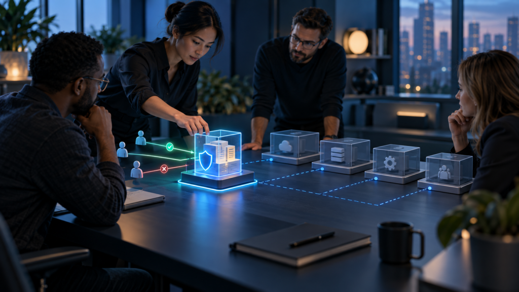 Business team planning a phased zero trust architecture rollout around one critical application