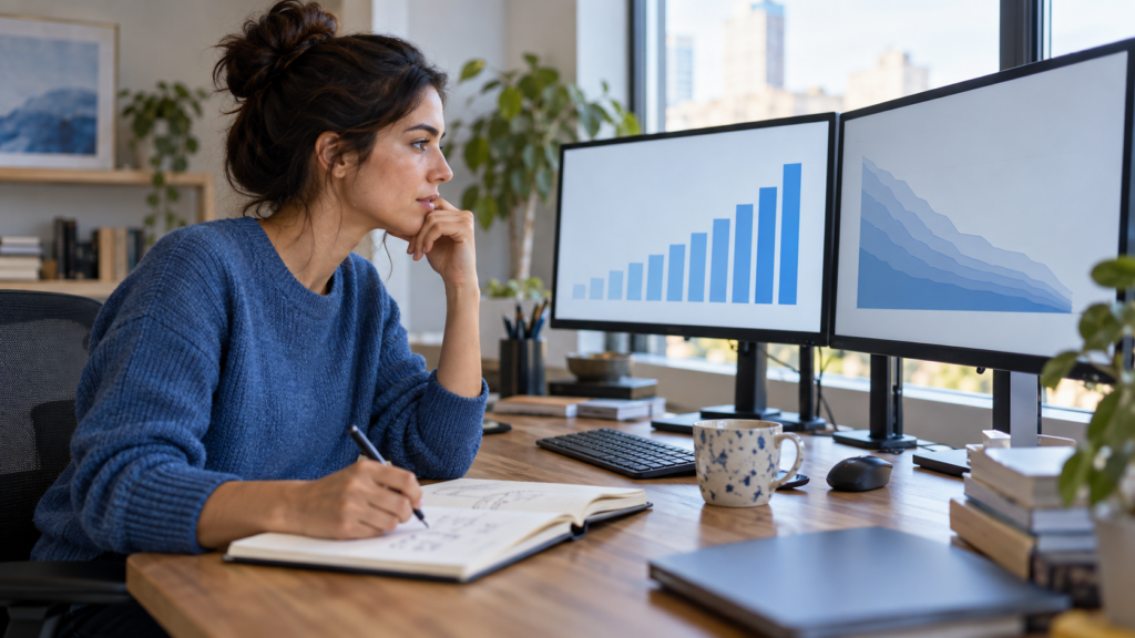 Product analyst compares rising signups with declining repeat use across two screens.”