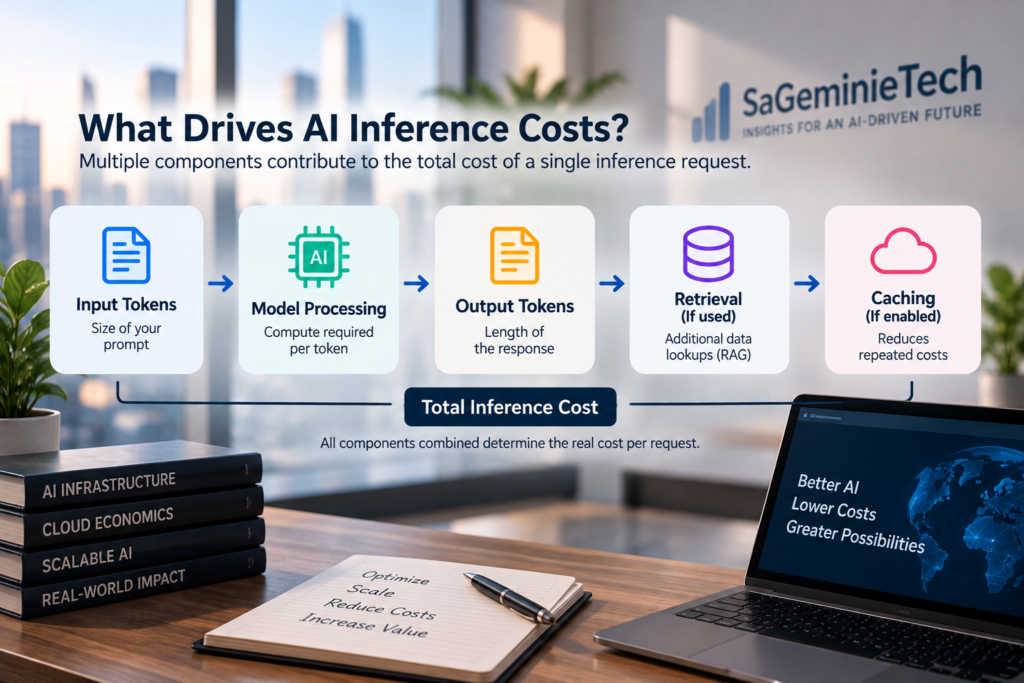 AI inference costs across input tokens, model processing, output tokens, retrieval and caching